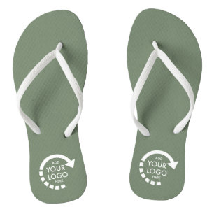 Custom Logo Business Company Staff Sage Green Flip Flops