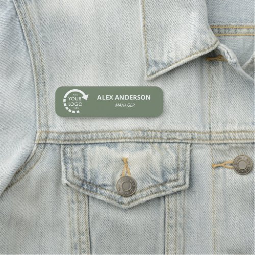 Custom Logo Business Company Staff  Sage Green Name Tag