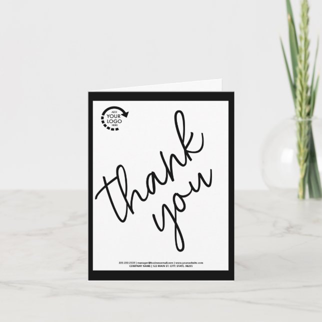 Custom Logo Business Corporate Modern Black Thank You Card (Front)
