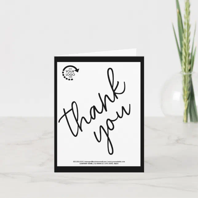 Custom Logo Business Corporate Modern Black Thank You Card | Zazzle