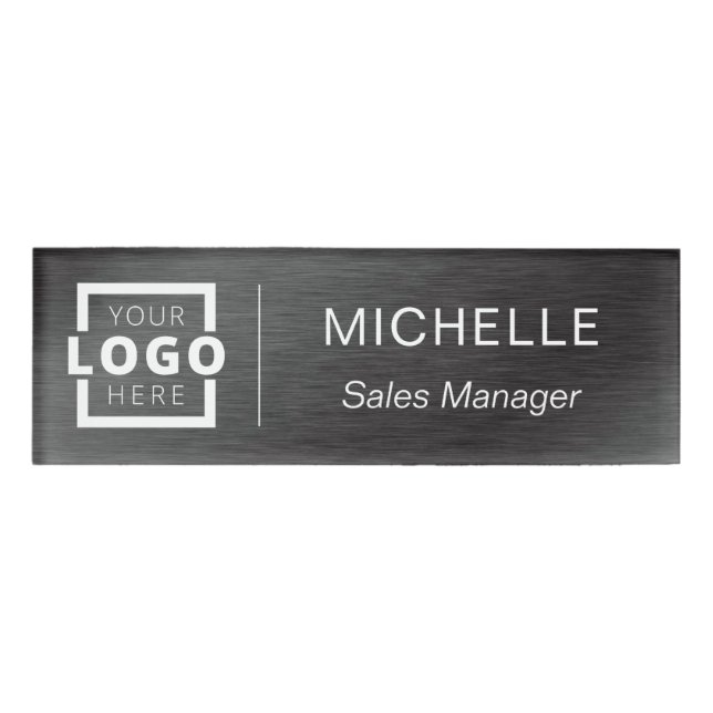 Custom Logo Business Employee Staff Black Name Tag (Front)