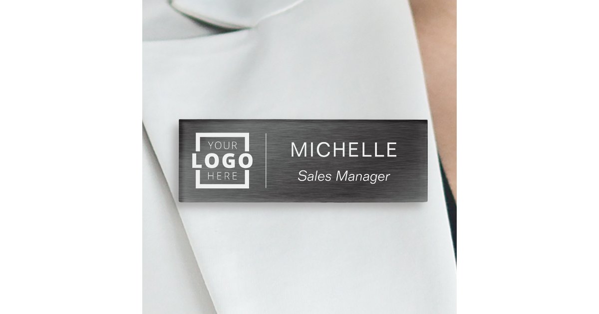 Custom Logo Business Employee Staff Black Name Tag | Zazzle