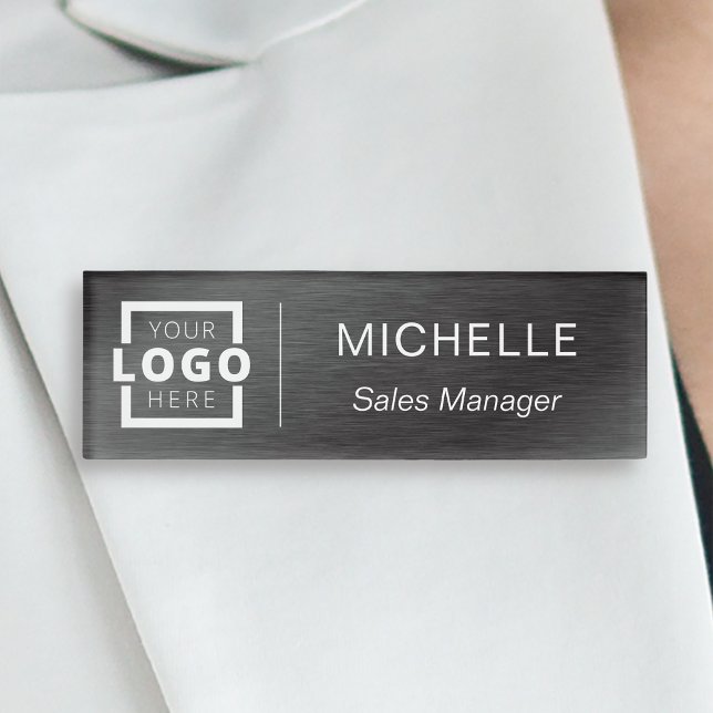 Custom Logo Business Employee Staff Black Name Tag (Creator Uploaded)