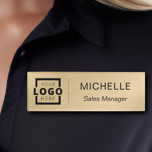Custom Logo Business Employee Staff Gold Name Tag
