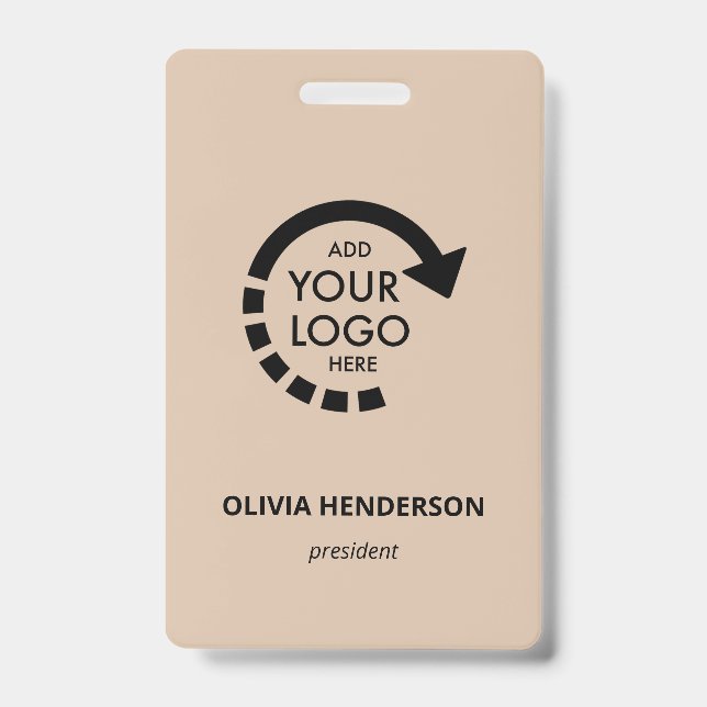 Custom Logo Business ID Employee | Beige Badge (Front)