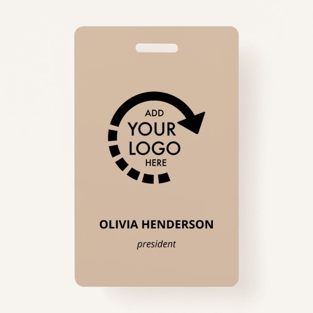 Custom Logo Business ID Employee | Beige Badge (Front)
