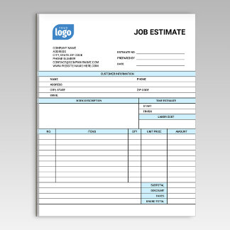 Custom Logo Business Job Estimate Form Notepad