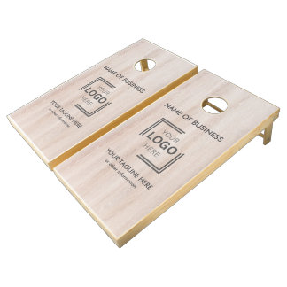 Custom Logo Business Name and Rustic Wood Template Cornhole Set