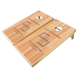 Custom Logo Business Name and Rustic Wood Template Cornhole Set