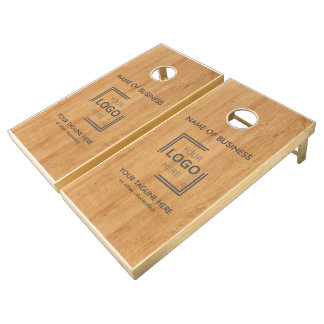 Custom Logo Business Name and Rustic Wood Template Cornhole Set