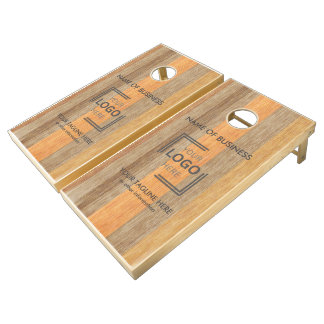 Custom Logo Business Name and Rustic Wood Template Cornhole Set