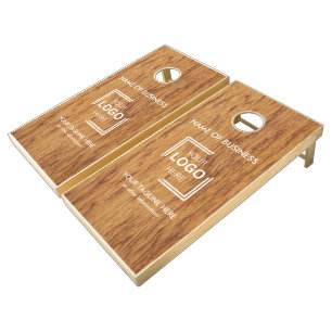 Custom Logo Business Name and Rustic Wood Template Cornhole Set