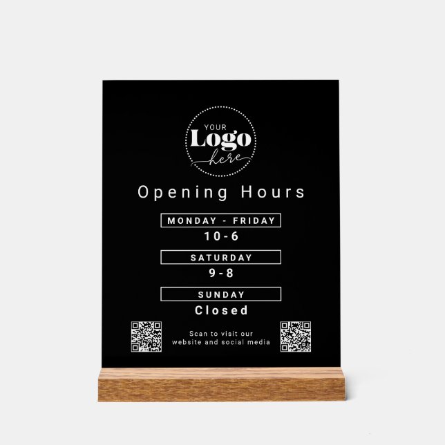 Custom Logo Business Opening Hours Countertop Acrylic Sign (Front)