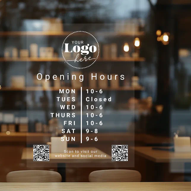Custom Logo Business Opening Hours Window Cling | Zazzle
