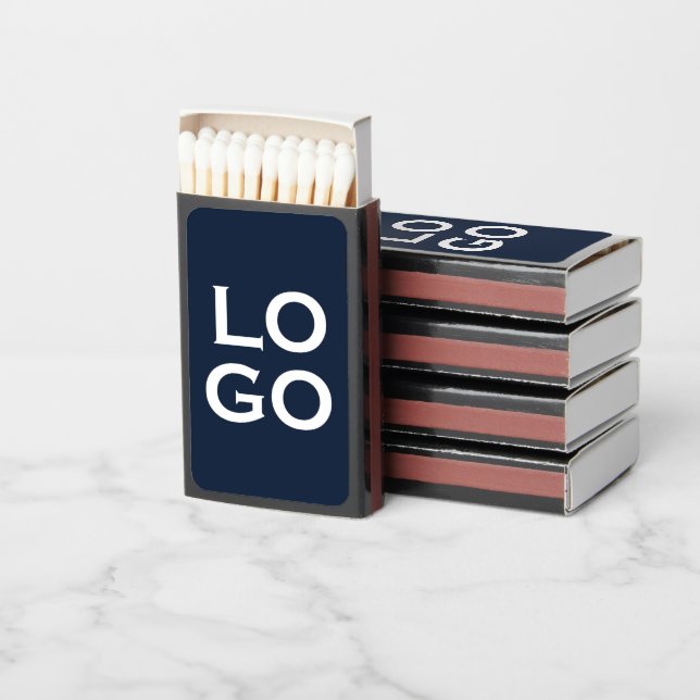 Custom Logo Business or Company on Navy Blue Matchboxes (Stacked)