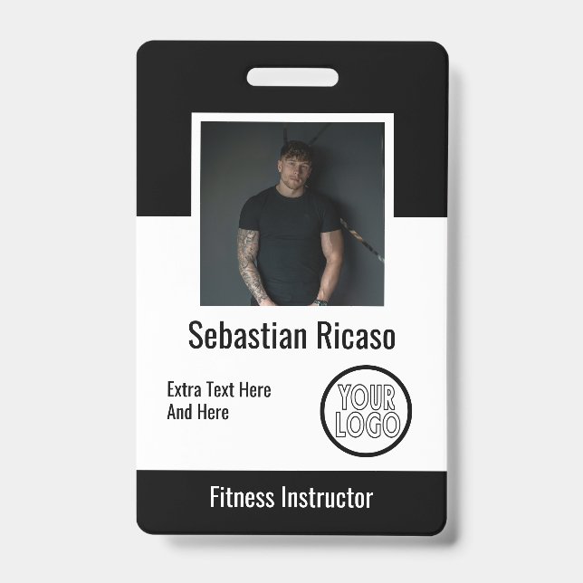 Custom Logo Business Personalized Black White Badge (Front)