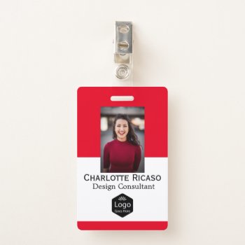 Custom Logo Business Personalized Red White Badge by Ricaso_Intros at Zazzle
