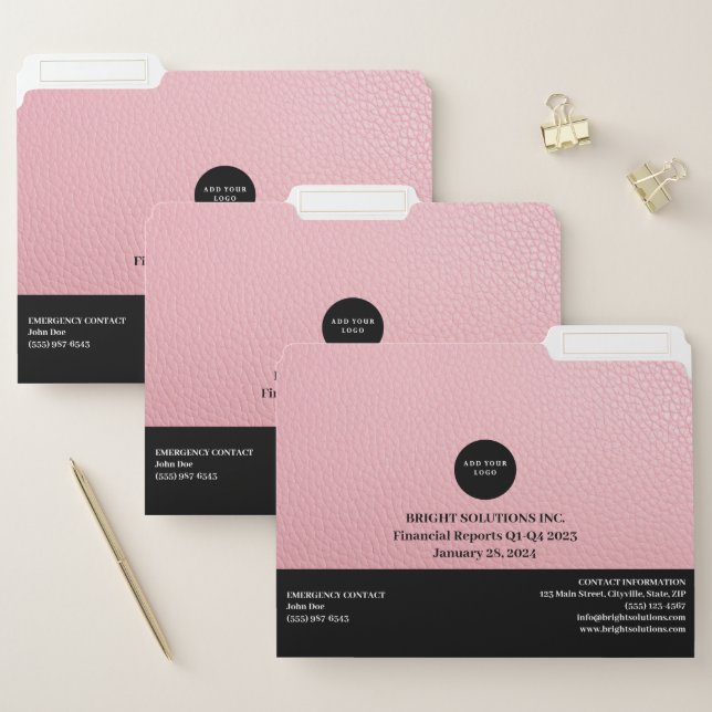 Custom Logo Business Pink Leather File Folder (Set)