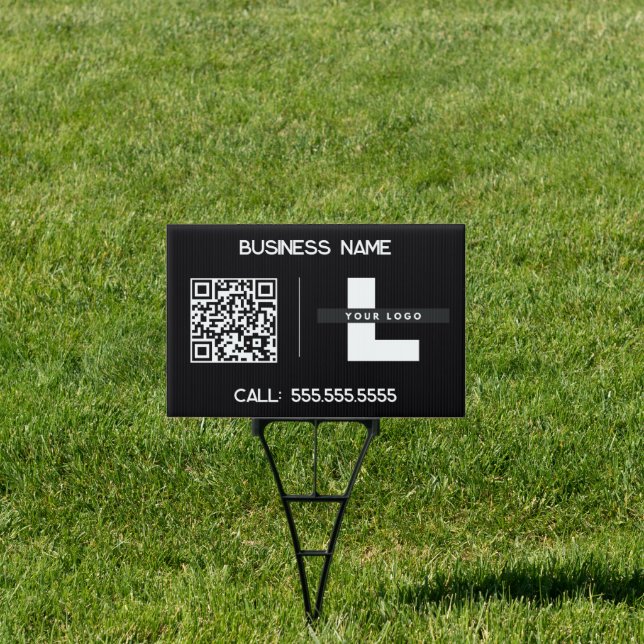 Custom Logo Business QR Code Black Sign (Insitu)