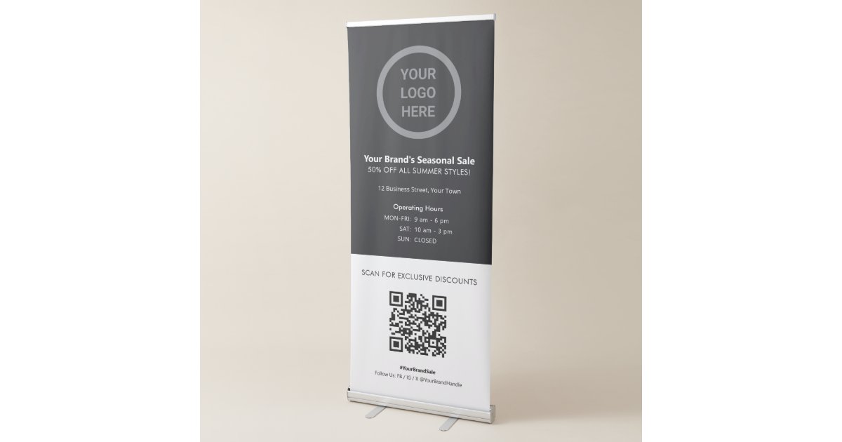 Custom Logo Business Sales Promotions QR Code Retractable Banner Zazzle