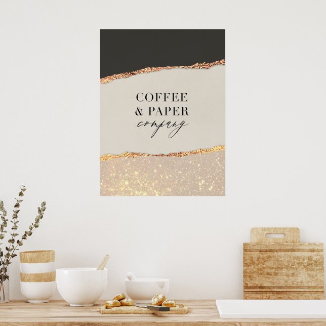 Custom Logo Business Sign Black Cream Gold Glitter (Kitchen)