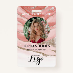 custom logo business staff Photo pink glitter Badge