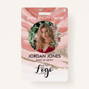 custom logo business staff Photo pink glitter ID B Badge