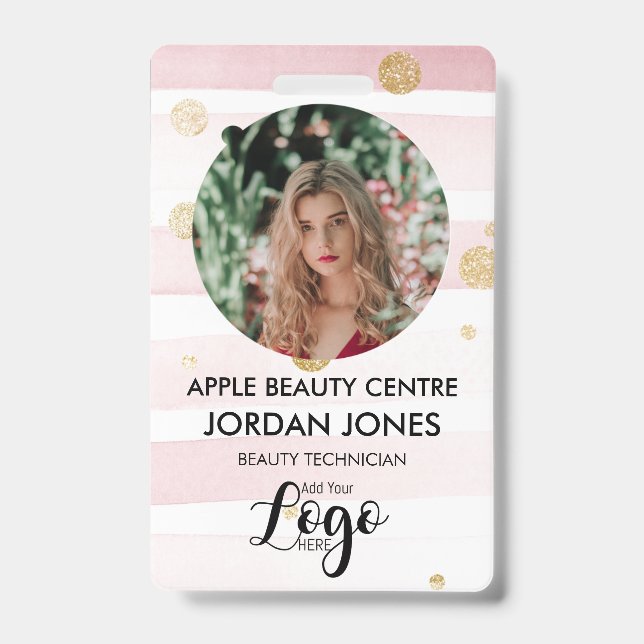custom logo business staff Photo pink glitter ID B Badge (Front)