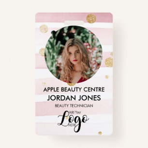custom logo business staff Photo pink glitter ID B Badge