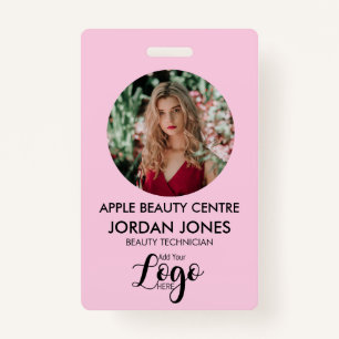 custom logo business staff Photo pink ID Badge