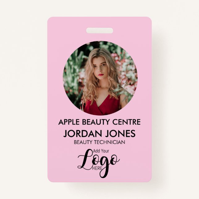 custom logo business staff Photo pink  ID  Badge (Front)