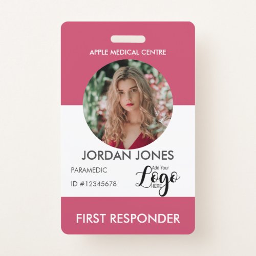 custom logo business staff Photo Security hot pink Badge