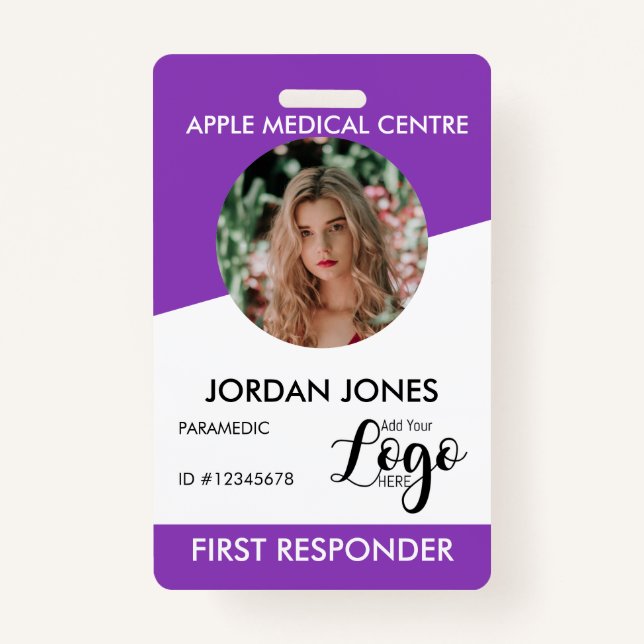 custom logo business staff Photo Security purple Badge (Front)