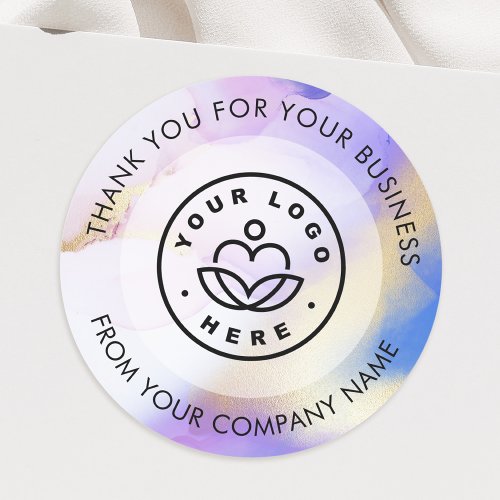 Custom Logo Business Thank You Watercolor Purple Classic Round Sticker