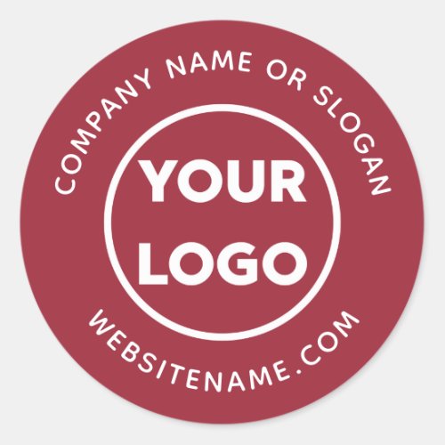 Custom Logo Business Website and Slogan Burgundy Classic Round Sticker