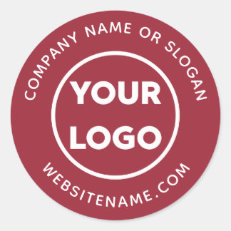 Custom Logo Business Website and Slogan Burgundy Classic Round Sticker
