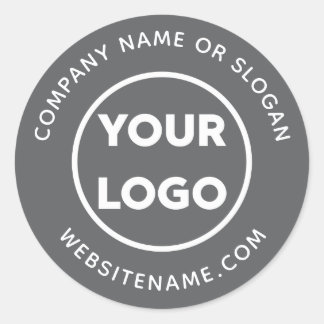 Custom Logo Business Website and Slogan Dark Grey Classic Round Sticker