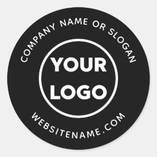 Custom Logo Business Website and Slogan on Black Classic Round Sticker