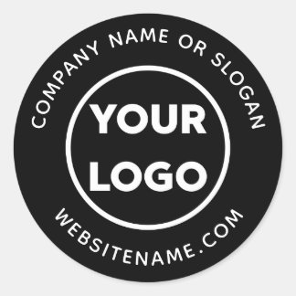 Custom Logo Business Website and Slogan on Black Classic Round Sticker