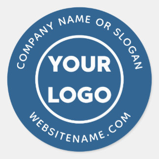 Custom Logo Business Website and Slogan on Blue Classic Round Sticker