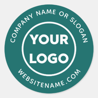 Custom Logo Business Website and Slogan on Teal Classic Round Sticker