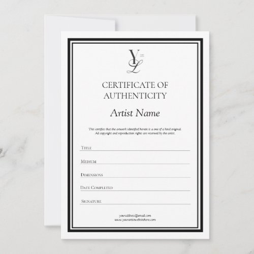 Custom Logo Certificate of Authenticity Thank You Card