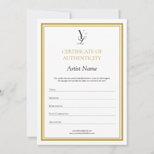 Custom Logo Certificate of Authenticity Thank You Card