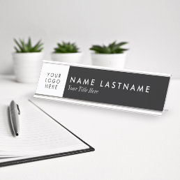 Custom Logo Clean Black White Desk Nameplate
