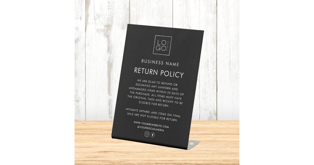 Custom Logo Clothing Boutique Store Return Policy Pedestal Sign | Zazzle