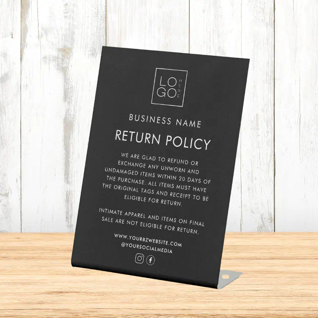 Custom Logo Clothing Boutique Store Return Policy Pedestal Sign | Zazzle