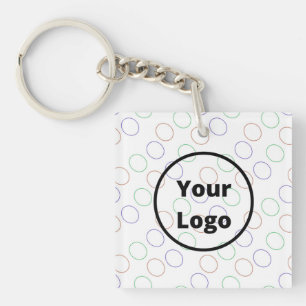 Custom logo colorful circles on white keychain