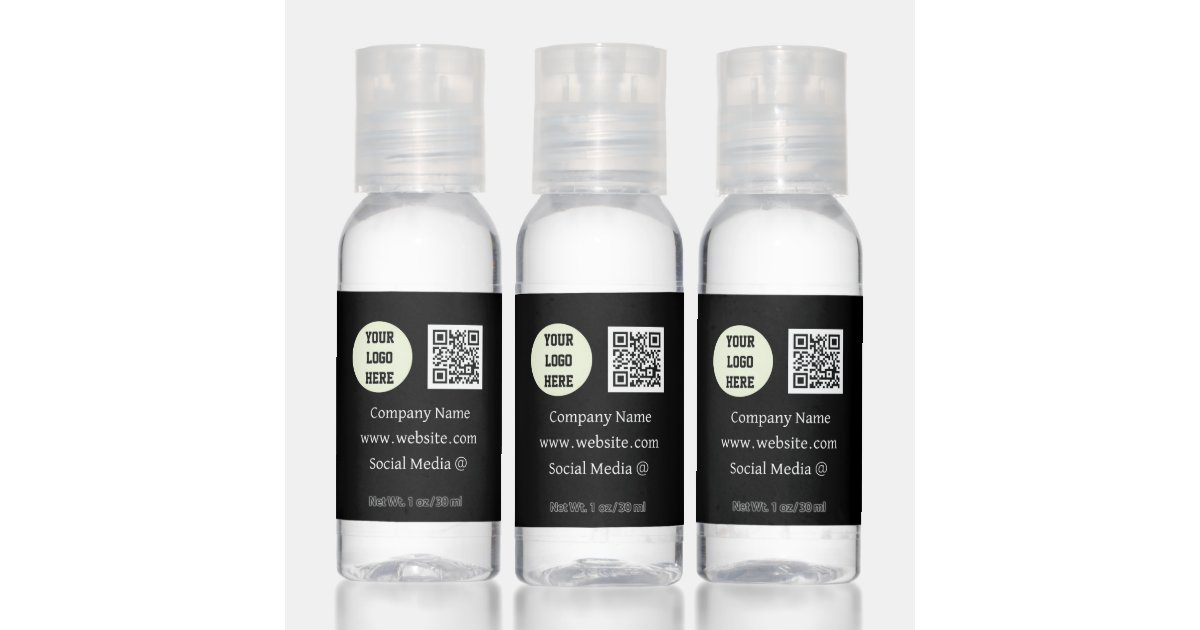 Custom Logo Company Black Business QR Code Hand Sanitizer | Zazzle