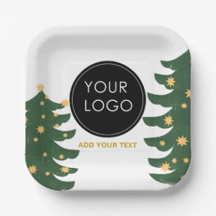 Custom Logo Company Business Christmas Tree Paper Plates