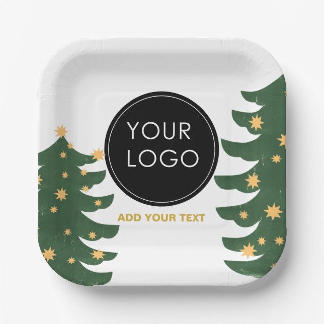 Custom Logo Company Business Christmas Tree Paper Plates (Front)